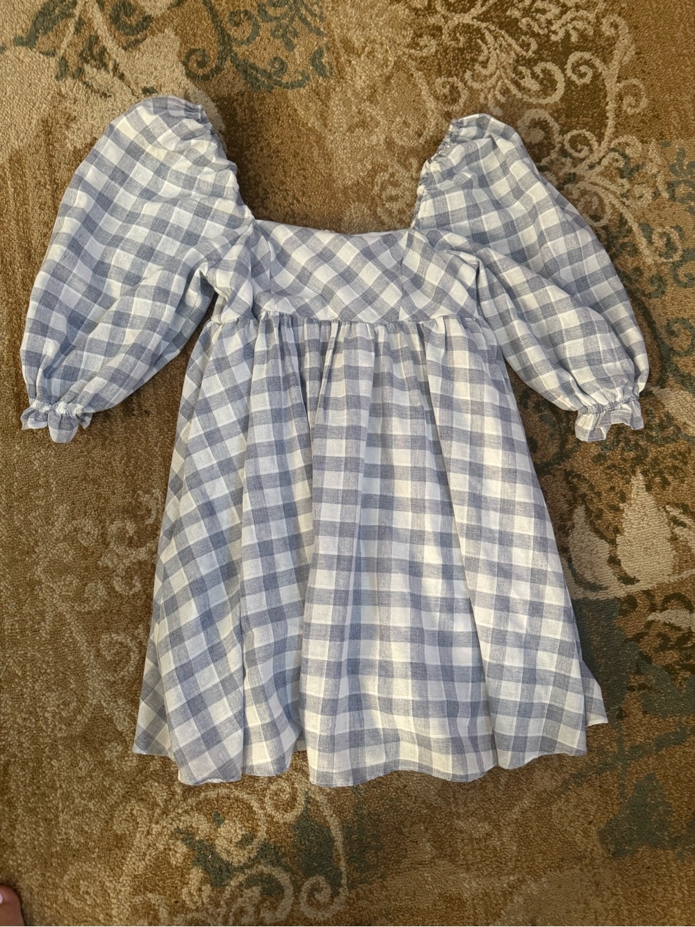 Storia Blue Gingham Puff-Sleeve Dress